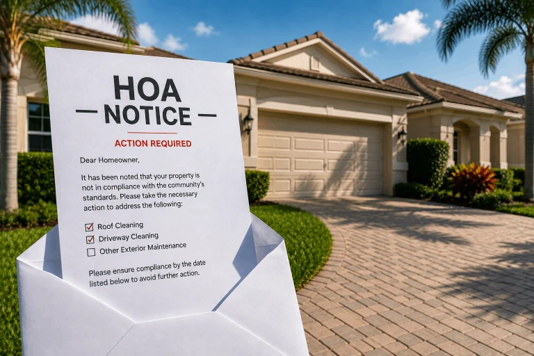 HOA violation notice for algae staining in Brandon, FL