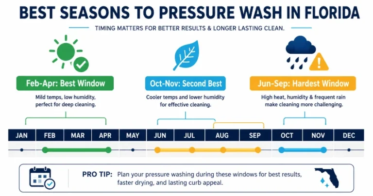 Infographic showing the best seasons to pressure wash in Florida