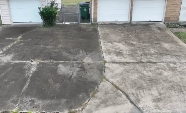 Driveway covered in algae stains before pressure washing in Brandon, FL