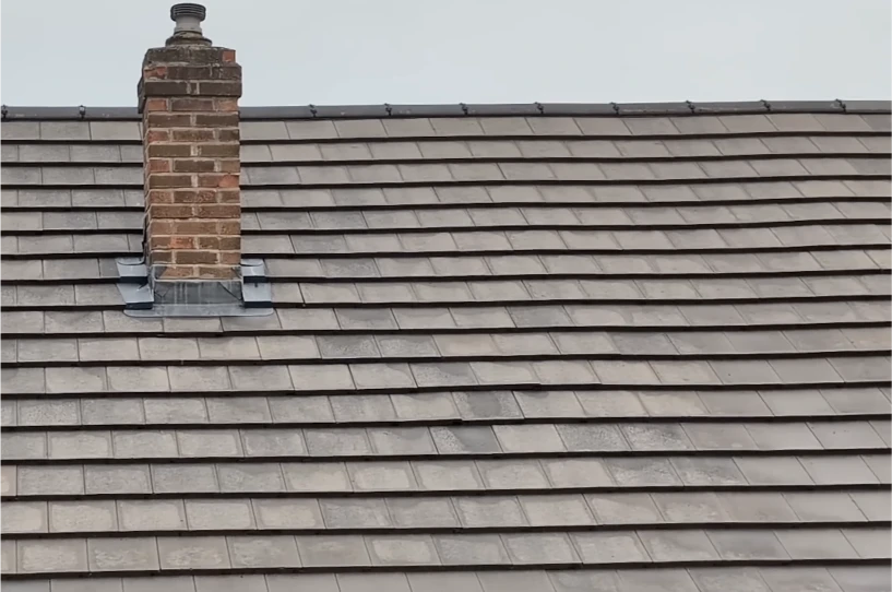 Roof shingles after soft washing, algae removed